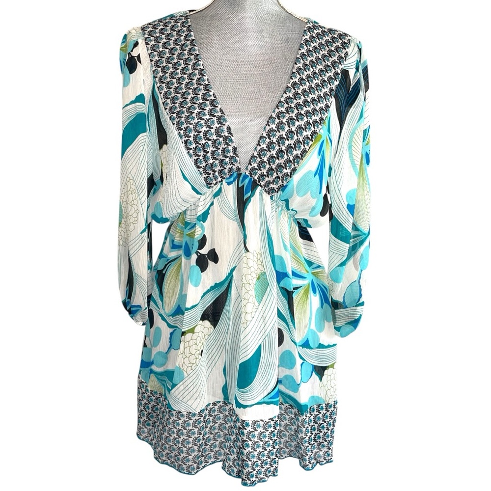 Women’s Sheer Floral Quarter Sleeve Tunic NWT